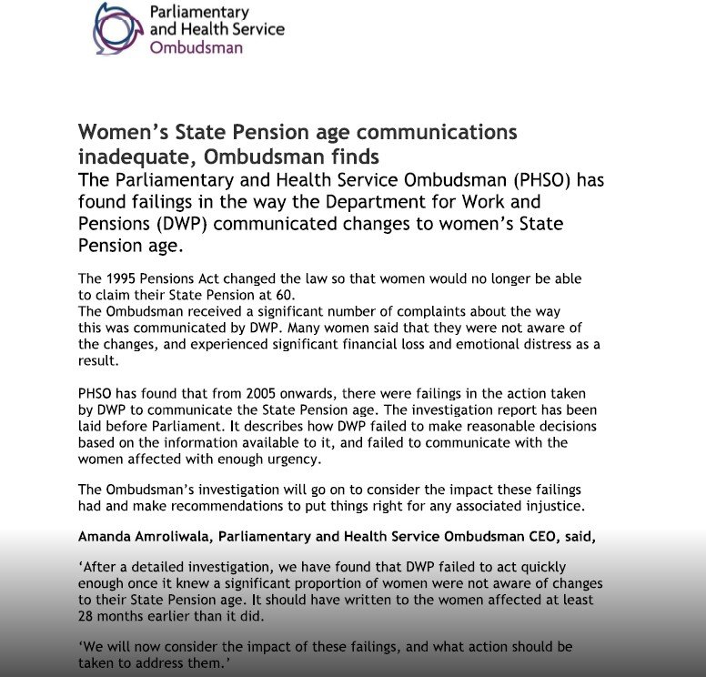 ombudsman update waspi for compensation